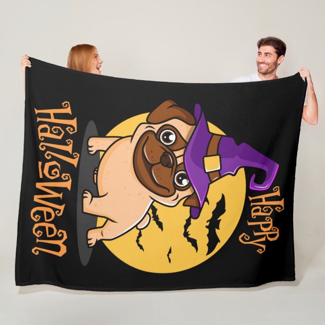 Halloween Puggy Fleece Blanket (In Situ)