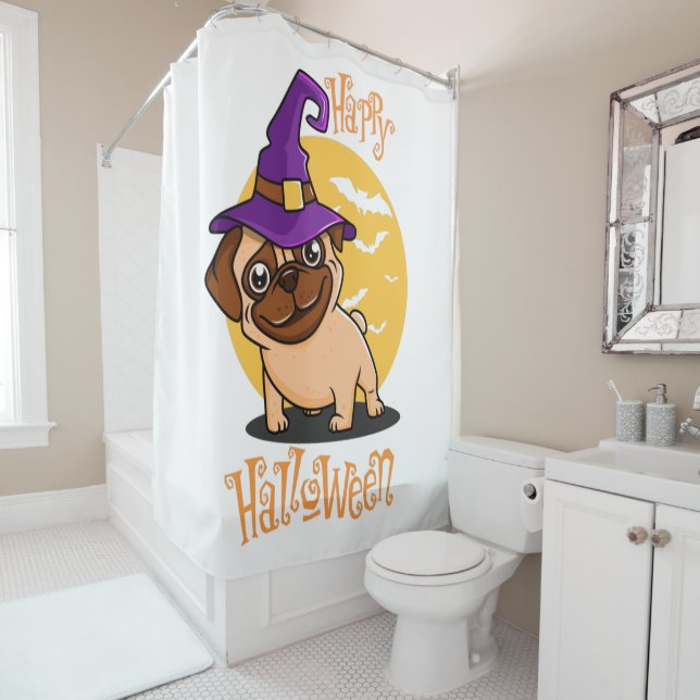 Halloween Puggy Shower Curtain (In Situ)