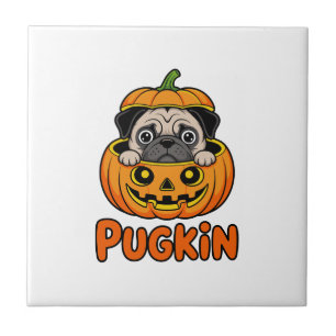 Halloween Pugkin, Pumpkin Pug Dog Ceramic Tile