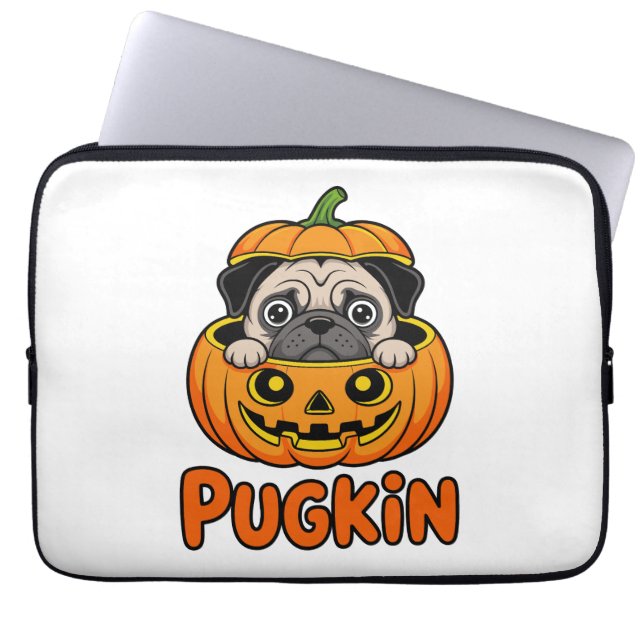 Halloween Pugkin, Pumpkin Pug Dog Laptop Sleeve (Front)