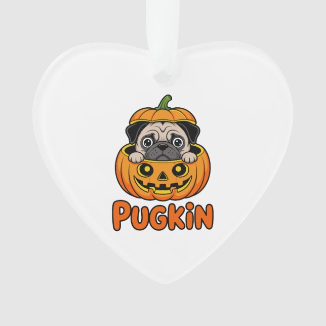 Halloween Pugkin, Pumpkin Pug Dog Ornament (Front)