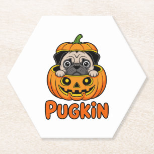 Halloween Pugkin, Pumpkin Pug Dog Paper Coaster