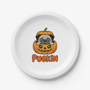 Halloween Pugkin, Pumpkin Pug Dog Paper Plate