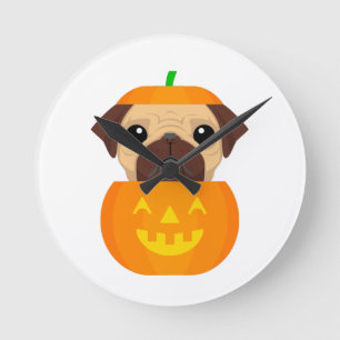 Halloween Pugkin Round Clock