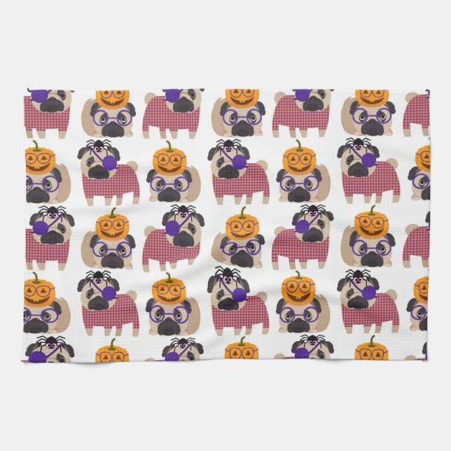 Halloween Pugs 2015 Tea Towel (Horizontal)
