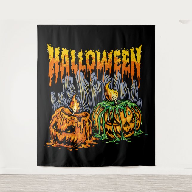 Halloween Pumkin background Tapestry (Front)