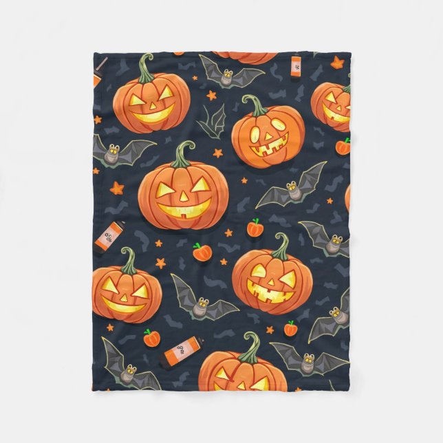 Halloween Pumkin Fleece Blanket (Front)