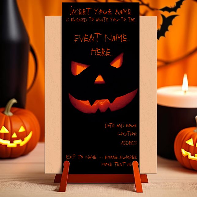 Halloween Pumpkin 001 Invitation (Customizable invitation with the image of a scary smiling halloween carved pumpkin. )