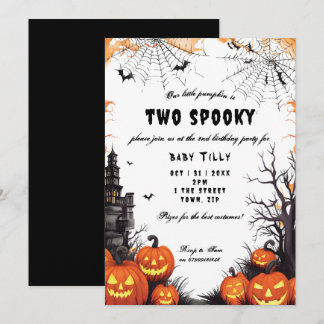 Halloween pumpkin 2nd birthday party invitation