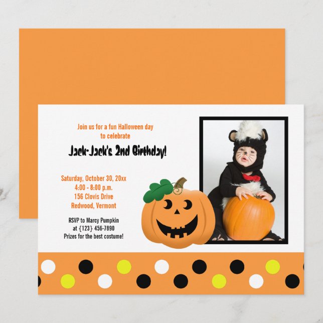 Halloween Pumpkin 5x7 Photo Birthday Invitation (Front/Back)