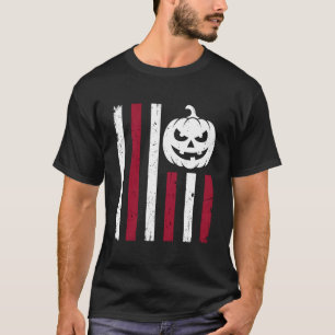 Halloween Pumpkin American Flag Distressed T-Shirt