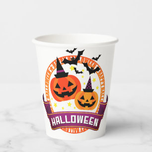 Halloween Pumpkin And Bats Paper Plate Cups