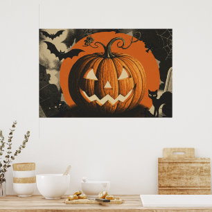 Halloween Pumpkin and Black Cat Poster