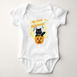 Halloween Pumpkin and Cat T-Shirt Baby Bodysuit