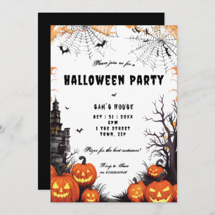 Halloween pumpkin and cobwebs party  invitation