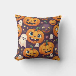 Halloween pumpkin and cute ghost friends cushion