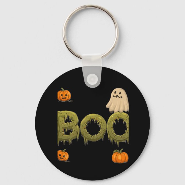 Halloween Pumpkin and Ghost / Abóbora e Fantasma d Key Ring (Front)
