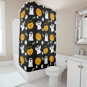 Halloween Pumpkin And Ghost Trick Or Treat Shower Curtain