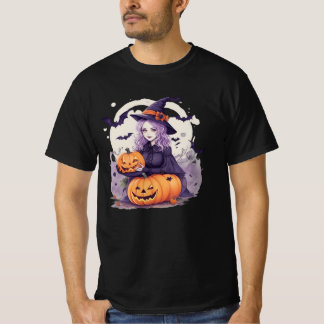 halloween pumpkin and halloween witch bats T-Shirt