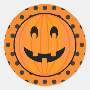 Halloween Pumpkin and Polka-dots Classic Round Sticker