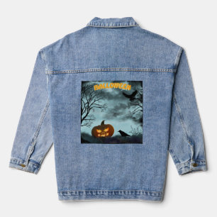 Halloween pumpkin and raven denim jacket