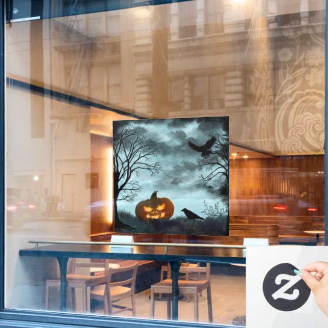 Halloween pumpkin and raven Window Cling (Cafe Window)