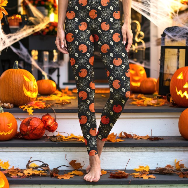 Halloween Pumpkin and Skull Festive Leggings (Creator Uploaded)