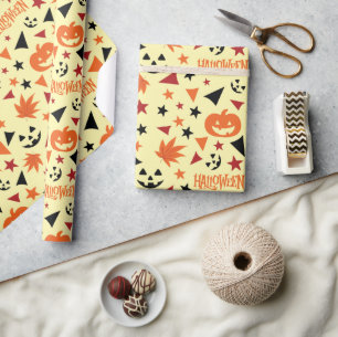 Halloween Pumpkin and Stars Seamless Gift Wrap