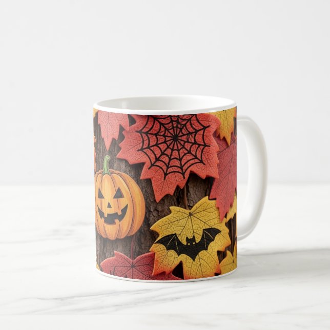 Halloween Pumpkin & Autumn Leaves Coffee Mug  (Front Right)