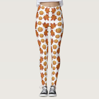 Halloween Pumpkin & Autumn Leaves Pattern Leggings