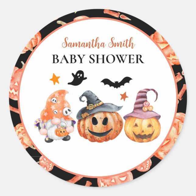 Halloween Pumpkin Baby Shower Classic Round Sticker (Front)