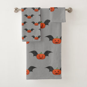 Halloween Pumpkin Bat Bath Towel Set