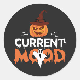 Halloween Pumpkin Bat Current Mood Horror Classic Round Sticker