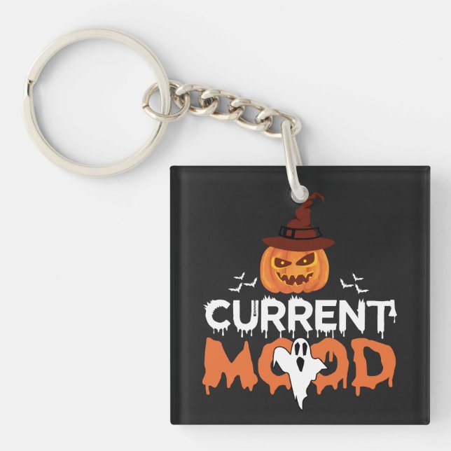 Halloween Pumpkin Bat Current Mood Horror Key Ring (Front)