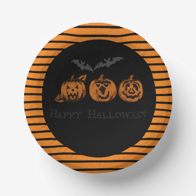 Halloween/pumpkin/bat  paper bowls plate (Front)