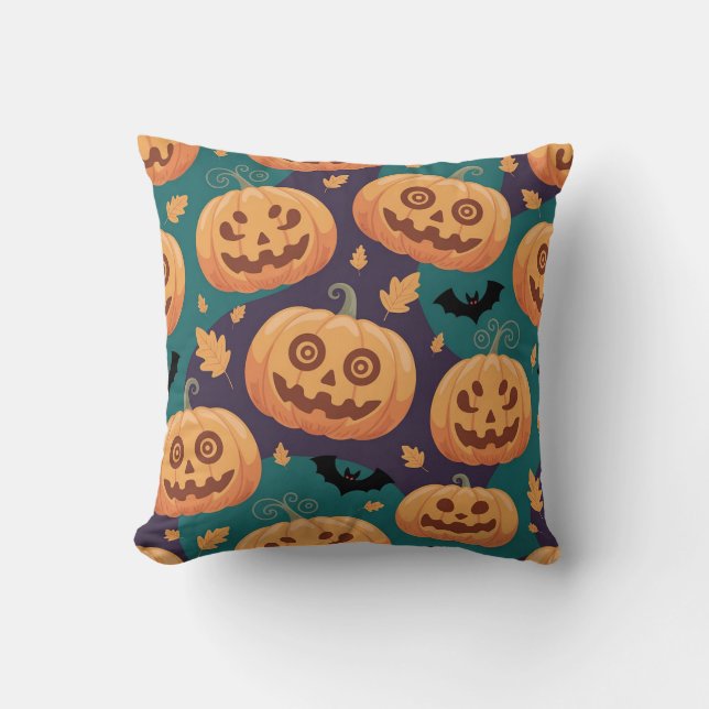 "Halloween Pumpkin & Bat Pattern Cushion" Cushion (Front)