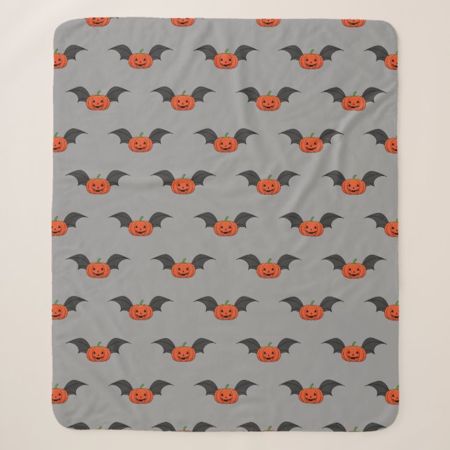 Halloween Pumpkin Bat Sherpa Blanket (Front)