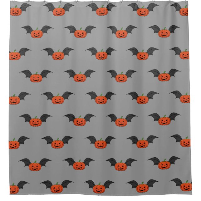 Halloween Pumpkin Bat Shower Curtain (Front)