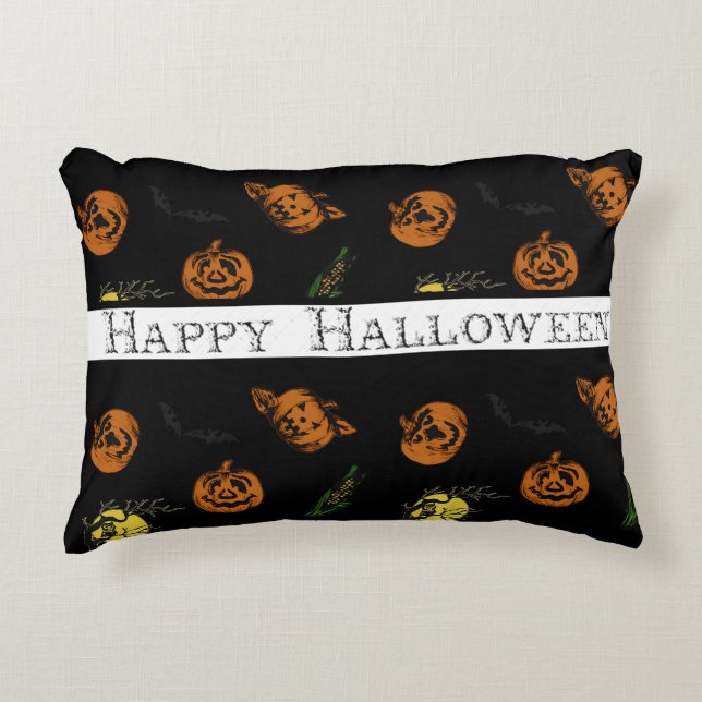 Halloween/pumpkin/bat     throw pillow (Front)
