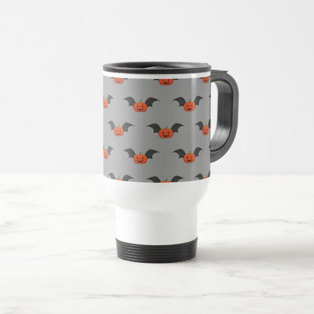 Halloween Pumpkin Bat Travel Mug (Front Right)