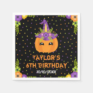 Halloween Pumpkin Birthday Black and Orange Napkin