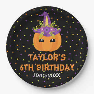 Halloween Pumpkin Birthday Black and Orange Paper  Paper Plate