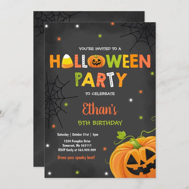 Halloween Pumpkin Birthday Invite Spooktacular (Front/Back)