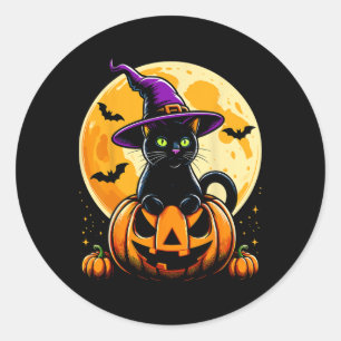 Halloween Pumpkin Black Cat  Classic Round Sticker