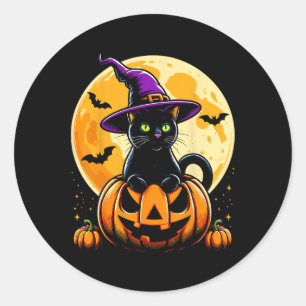 Halloween Pumpkin Black Cat Classic Round Sticker