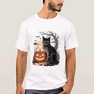 halloween pumpkin black cat T-Shirt