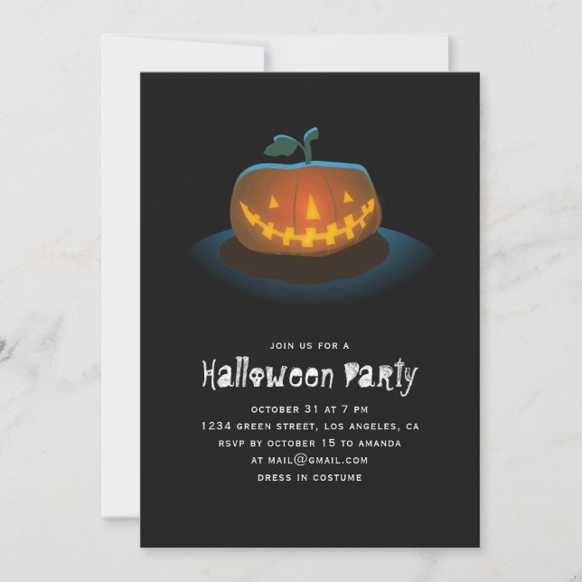 Halloween Pumpkin | Black Spooky Jack O Lantern Invitation (Front)