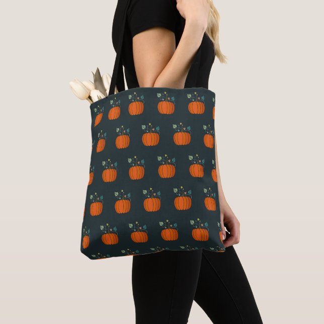 Halloween Pumpkin Black Tote Bag (Close Up)