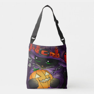 Halloween Pumpkin Black Witch Cat Crossbody Bag