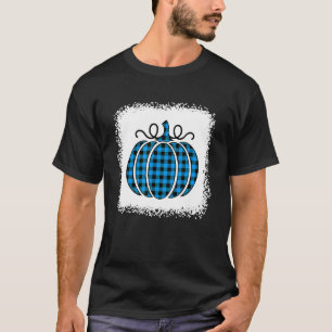 Halloween Pumpkin Bleached Blue and Black Buffalo  T-Shirt